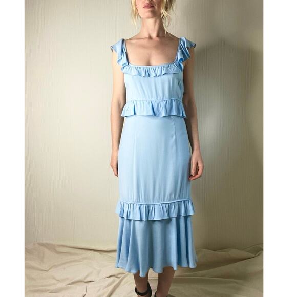 SAYLOR Maxine Sky Blue Crossback Ruffle Midi Dress US SMALL NWT - Picture 3 of 11